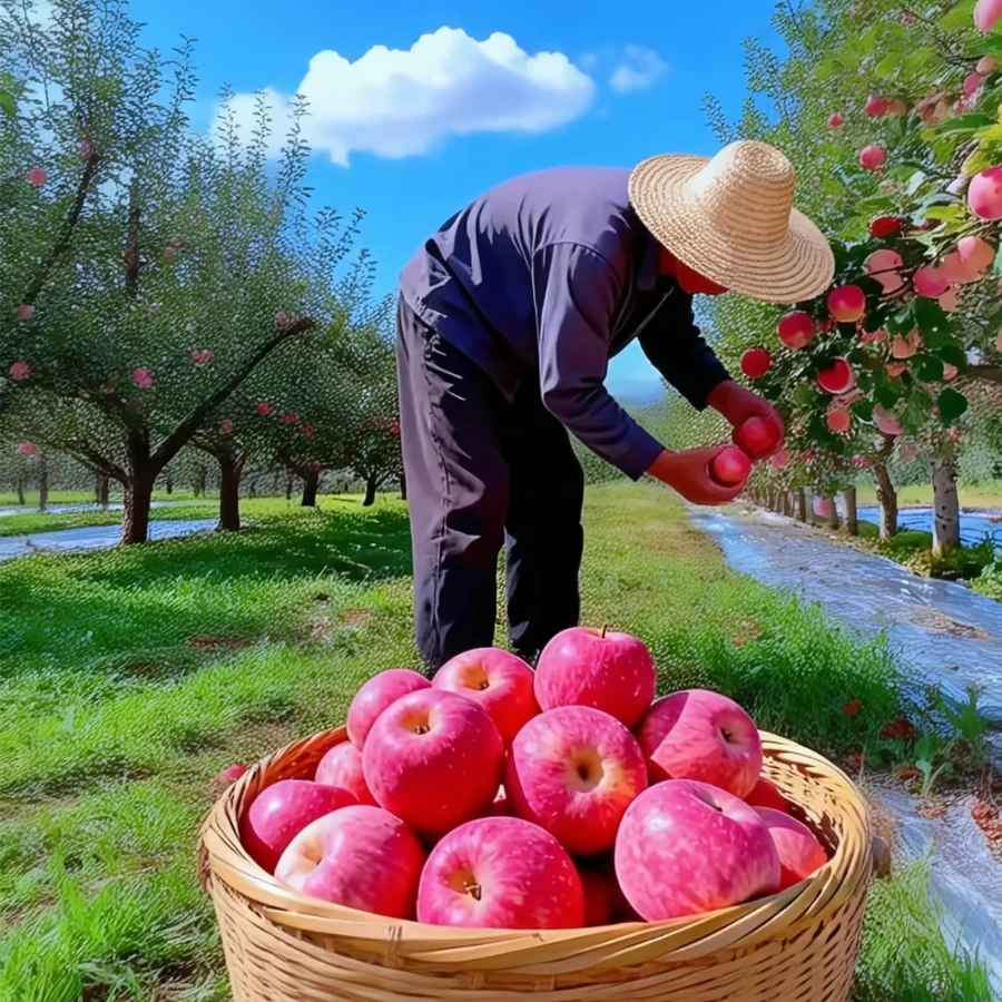 Fuji apple orchard harvest