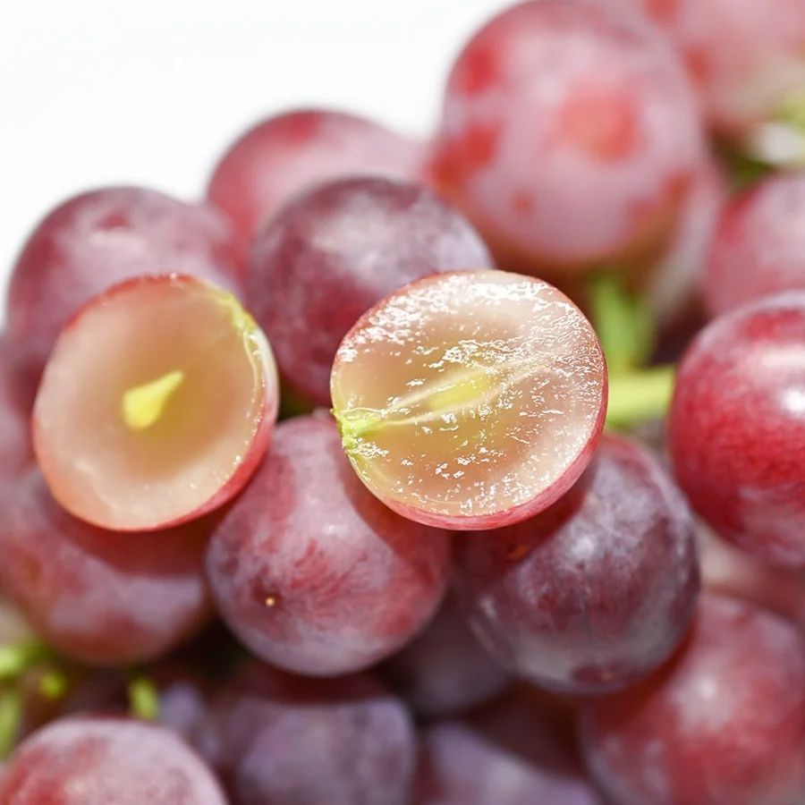 Freshly cut Red Globe grapes