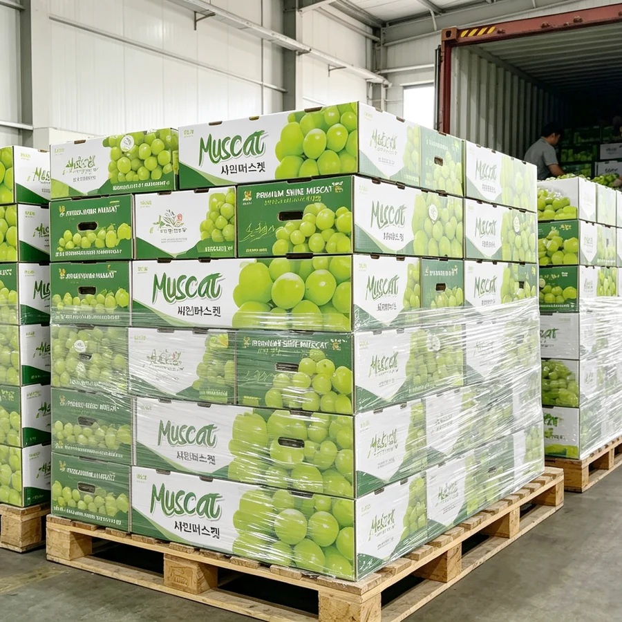 Shine Muscat cartons prepared for loading